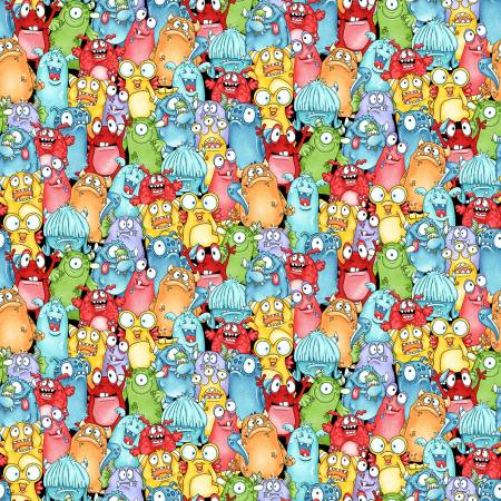 Henry Glass Multi Packed Monsters Glow Fabric - Monsterocity with Glow- Shelly Comiskey Collection - #1233G-184 - Cotton Fabric