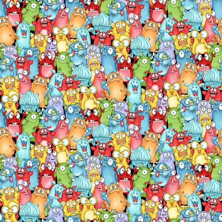 Henry Glass Multi Packed Monsters Glow Fabric - Monsterocity with Glow- Shelly Comiskey Collection - #1233G-184 - Cotton Fabric
