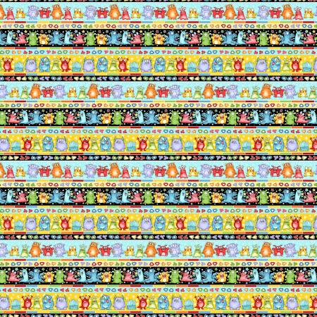 Henry Glass Multi Border Stripe Glow Fabric - Monsterocity with Glow- Shelly Comiskey Collection - #1235G-91 - Cotton Fabric