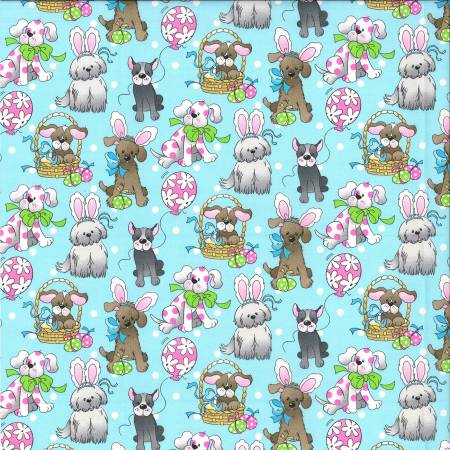 Fabric Traditions Easter Fabric - Spring Holiday - #12972-LB - Studio Cottons by Fabric Traditions - Cotton Fabric - 1 Yard - Dog