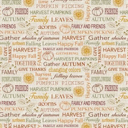 Benartex Autumn Fabric - Harvest Farm by Painted Sky Studio Collection - Natural Rustic Autumn Sentiments - #13050B-71 - Cotton