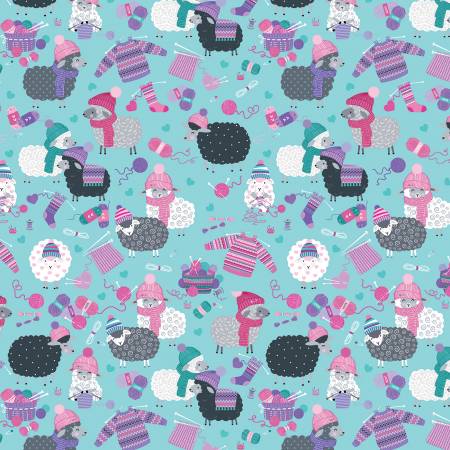 Benartex Aqua Wooly Friends Fabric - Love Ewe More by Kanvas Studio Collection - #14385B-84 - Cotton Fabric