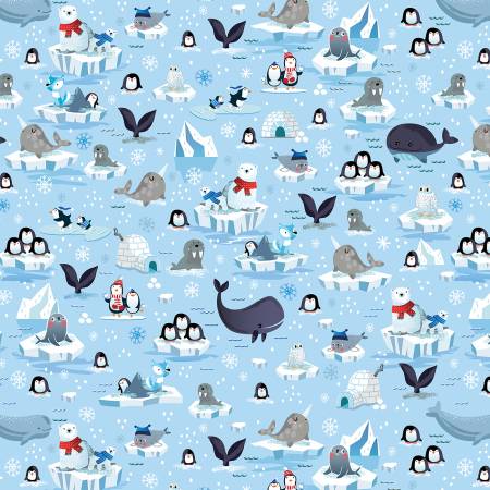 Benartex Polar Bear Fabric - Snow Fun Scenic Light Blue - # 14539B-53 - Kanvas Studio Collection - Cotton Fabric