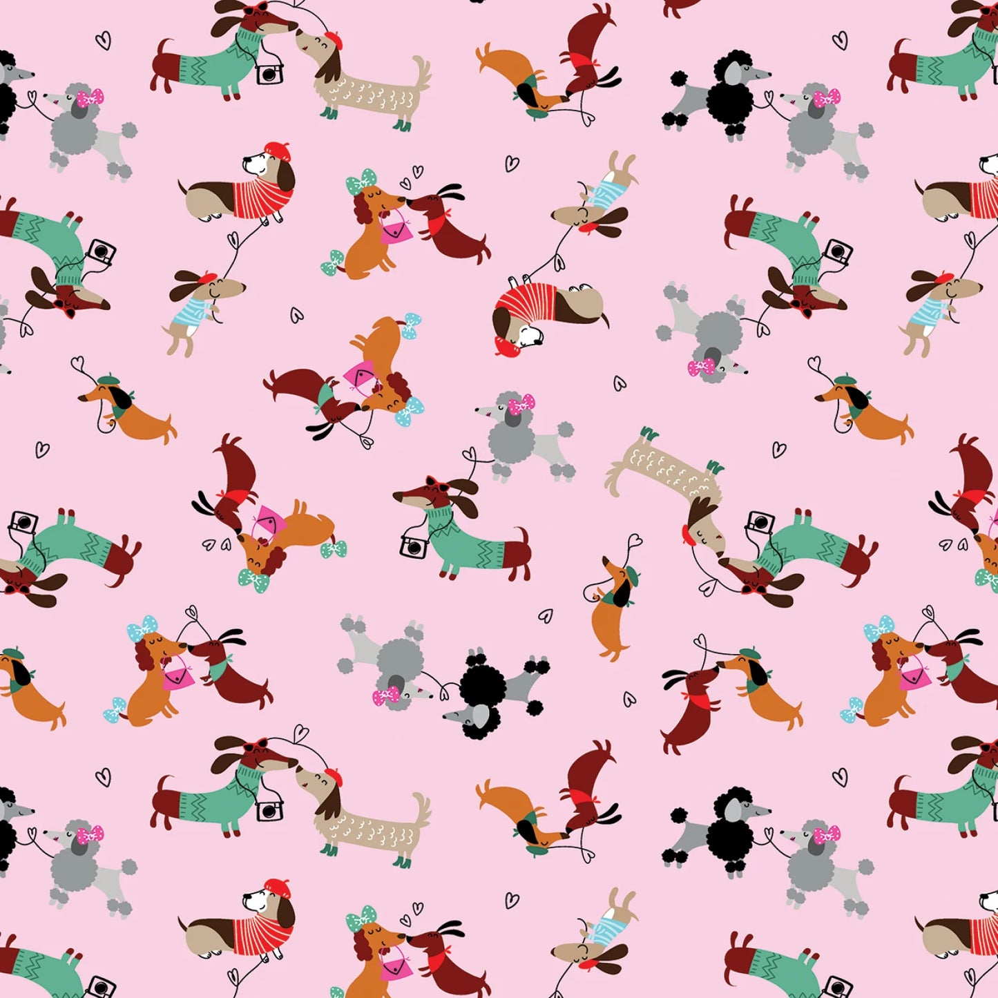 Benartex Dog Fabric - Parisian Pups - Puppy Love Pink - #14743B-01 - Dog - Cotton Fabric