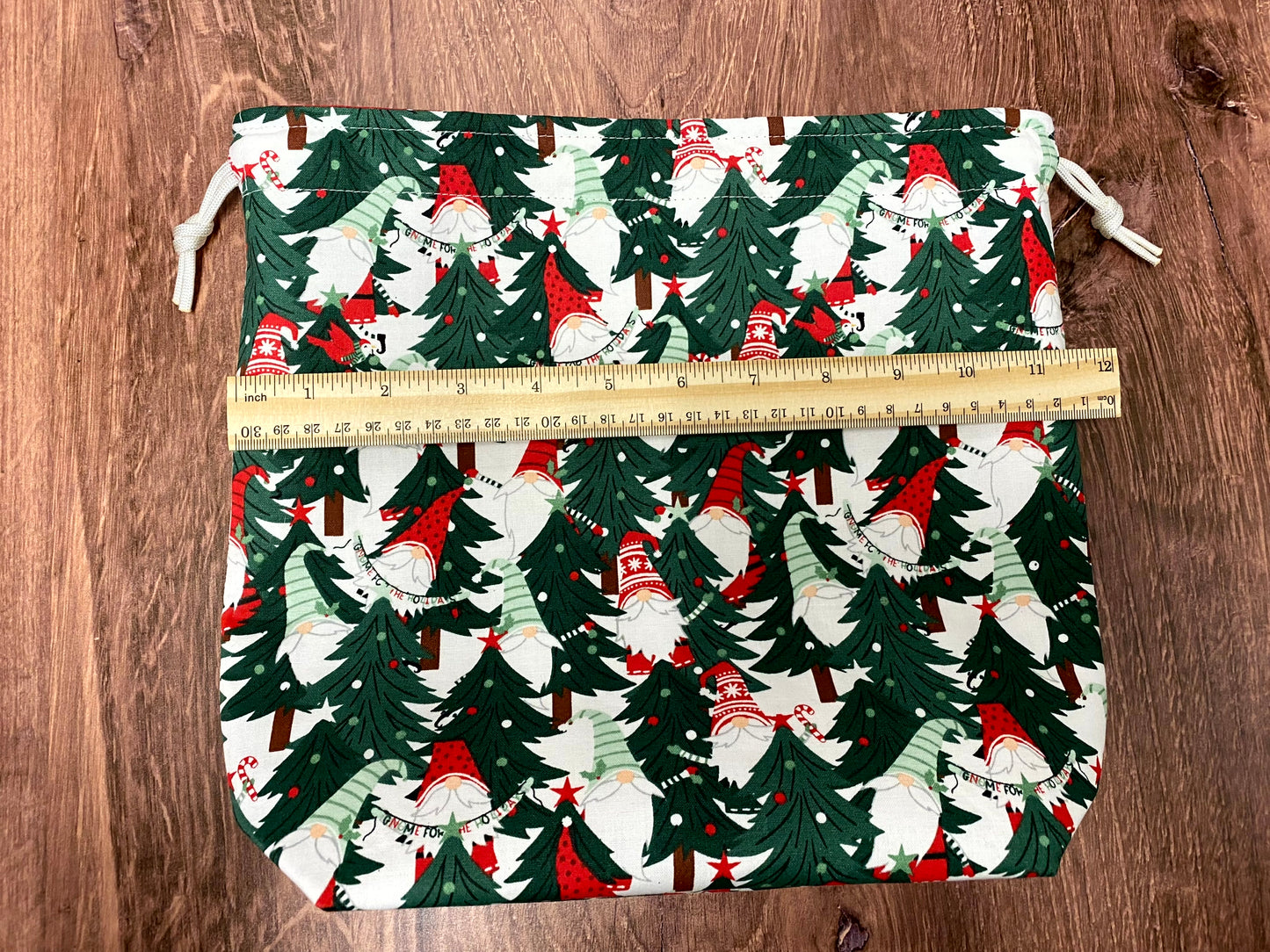 Christmas Gnome Project Bag - Handmade - Drawstring Bag – Crochet Bag - Knitting Bag - Cross Stitch Bag - Tree - Winter