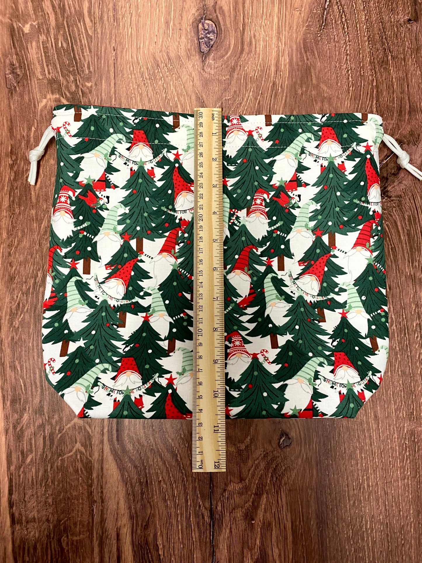 Christmas Gnome Project Bag - Handmade - Drawstring Bag – Crochet Bag - Knitting Bag - Cross Stitch Bag - Tree - Winter