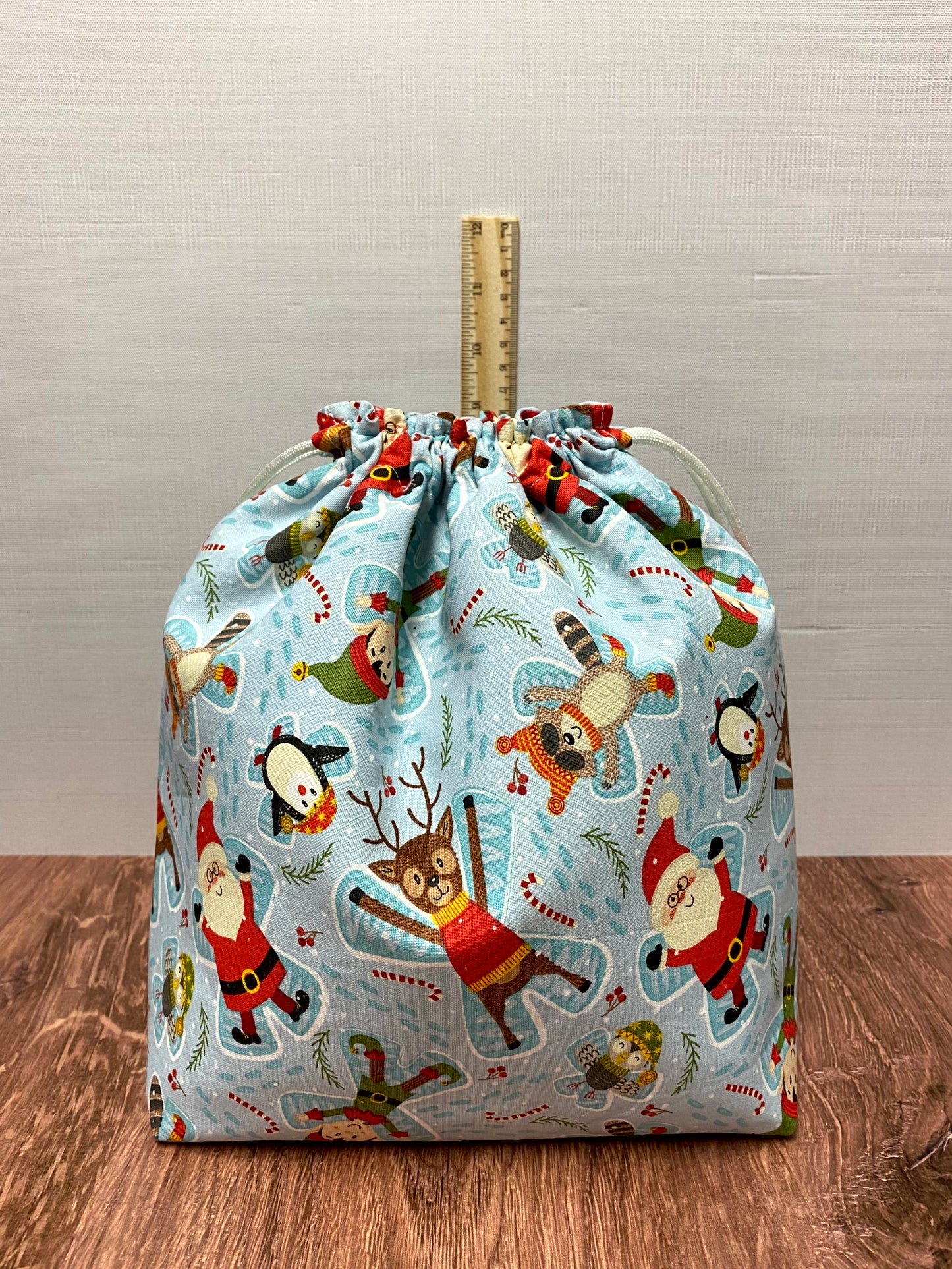 Christmas Project Bag - Drawstring Bag – Knitting Bag – Crochet Bag - Toy Sack – Cross Stitch Bag - Reindeer - Santa - Elf - Owl - Penguin