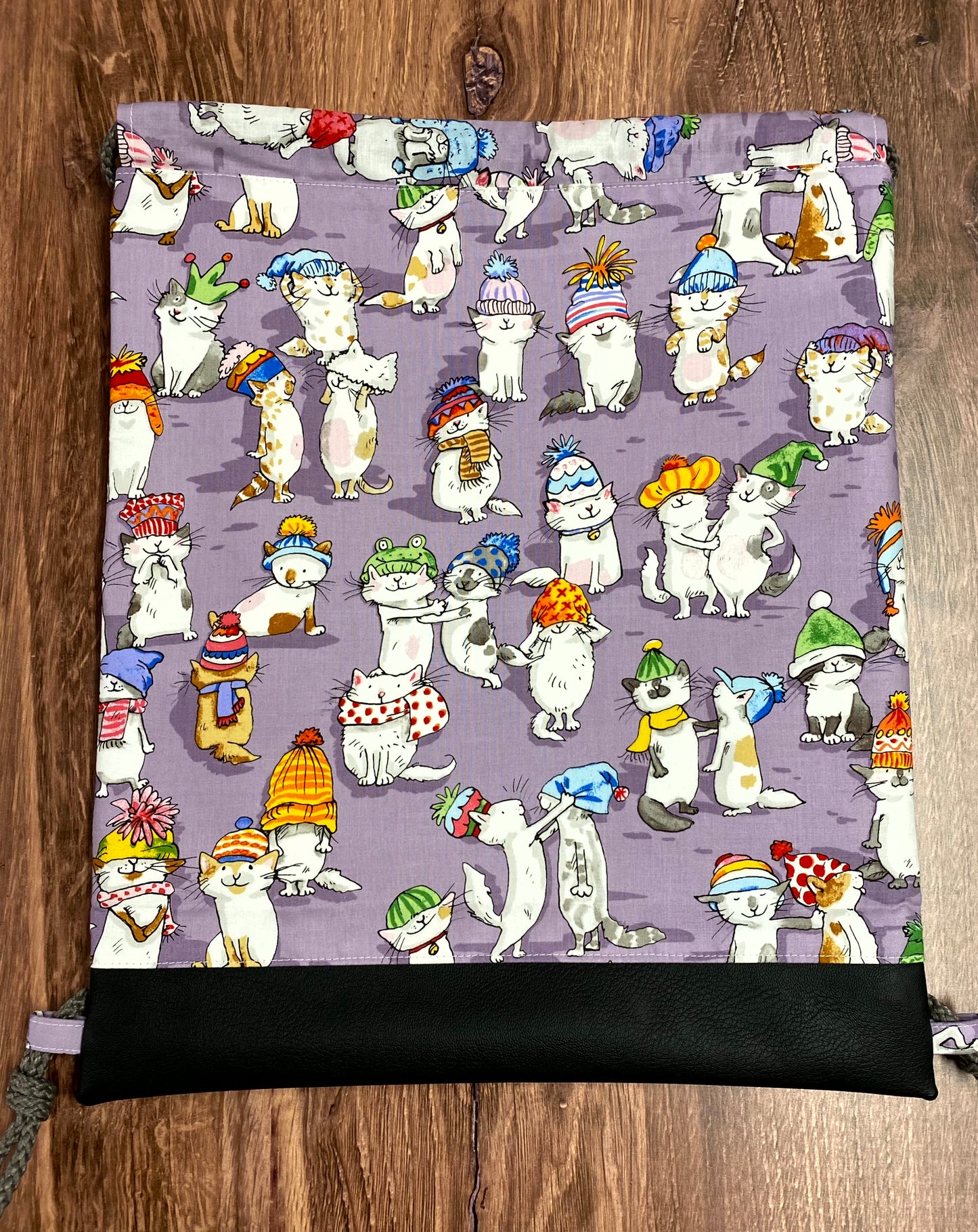 Cat Drawstring Bag - Handmade Drawstring Bag – Drawstring Backpack - On the Go Bag - Overnight Bag