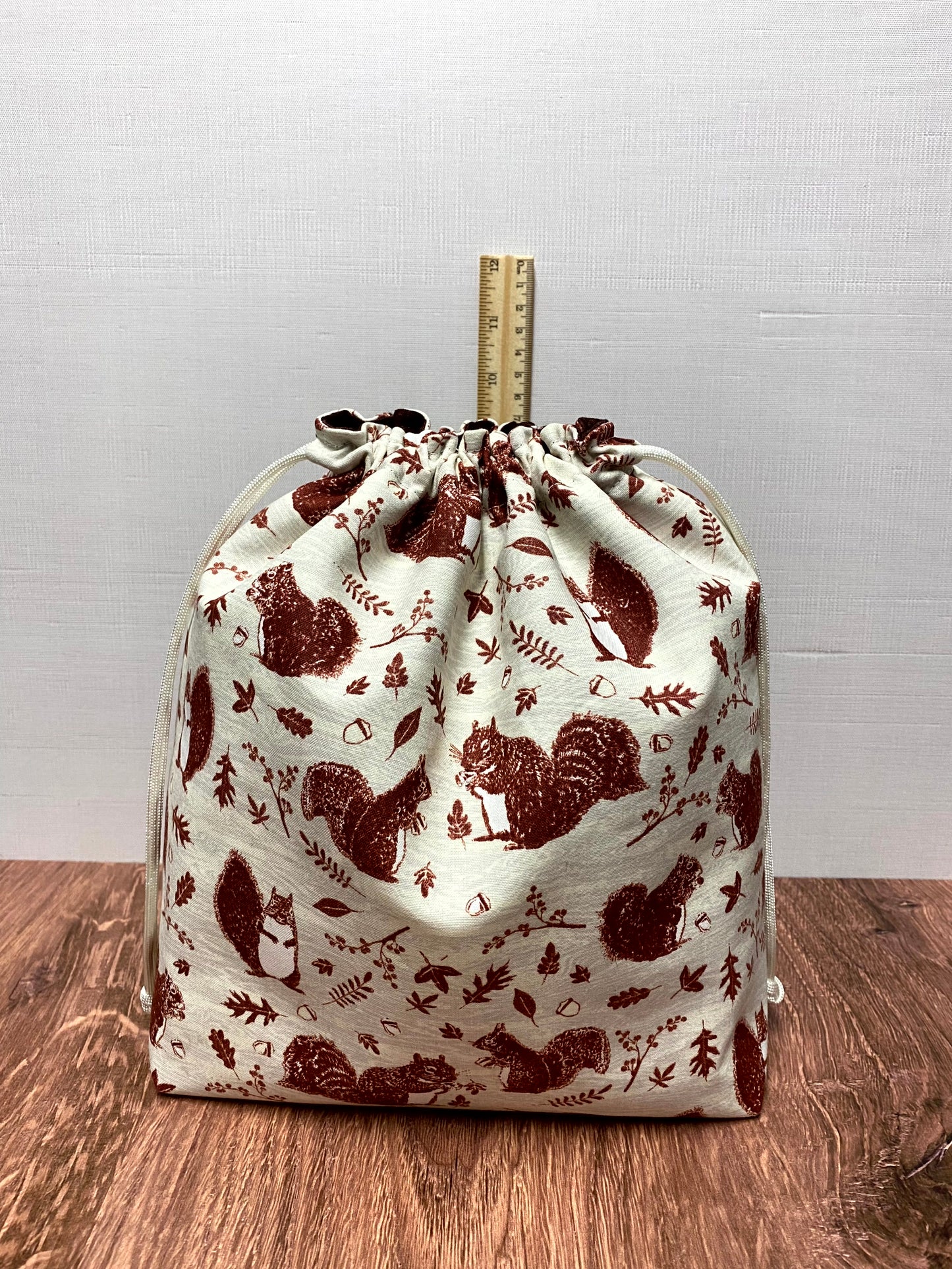 Squirrel Project Bag - Handmade - Drawstring Bag – Knitting Bag – Crochet Bag - Toy Sack - Bingo Bag – Cross Stitch Bag