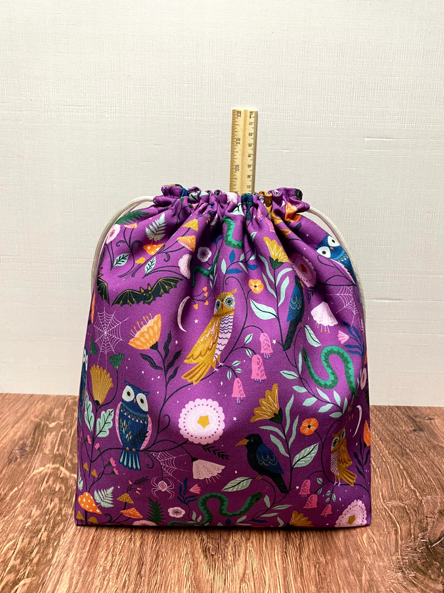 Owl Project Bag - Handmade - Drawstring Bag – Knitting Bag – Crochet Bag - Toy Sack - Bingo Bag – Cross Stitch Bag - Bird - Floral