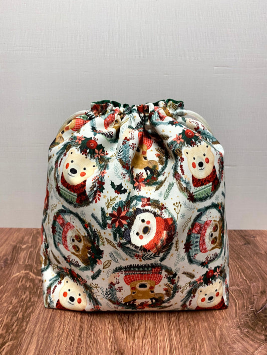 Woodland Project Bag - Drawstring Bag – Knitting Bag – Crochet Bag - Toy Sack - Bingo Bag – Cross Stitch Bag - Bear - Deer - Hedgehog - Fox