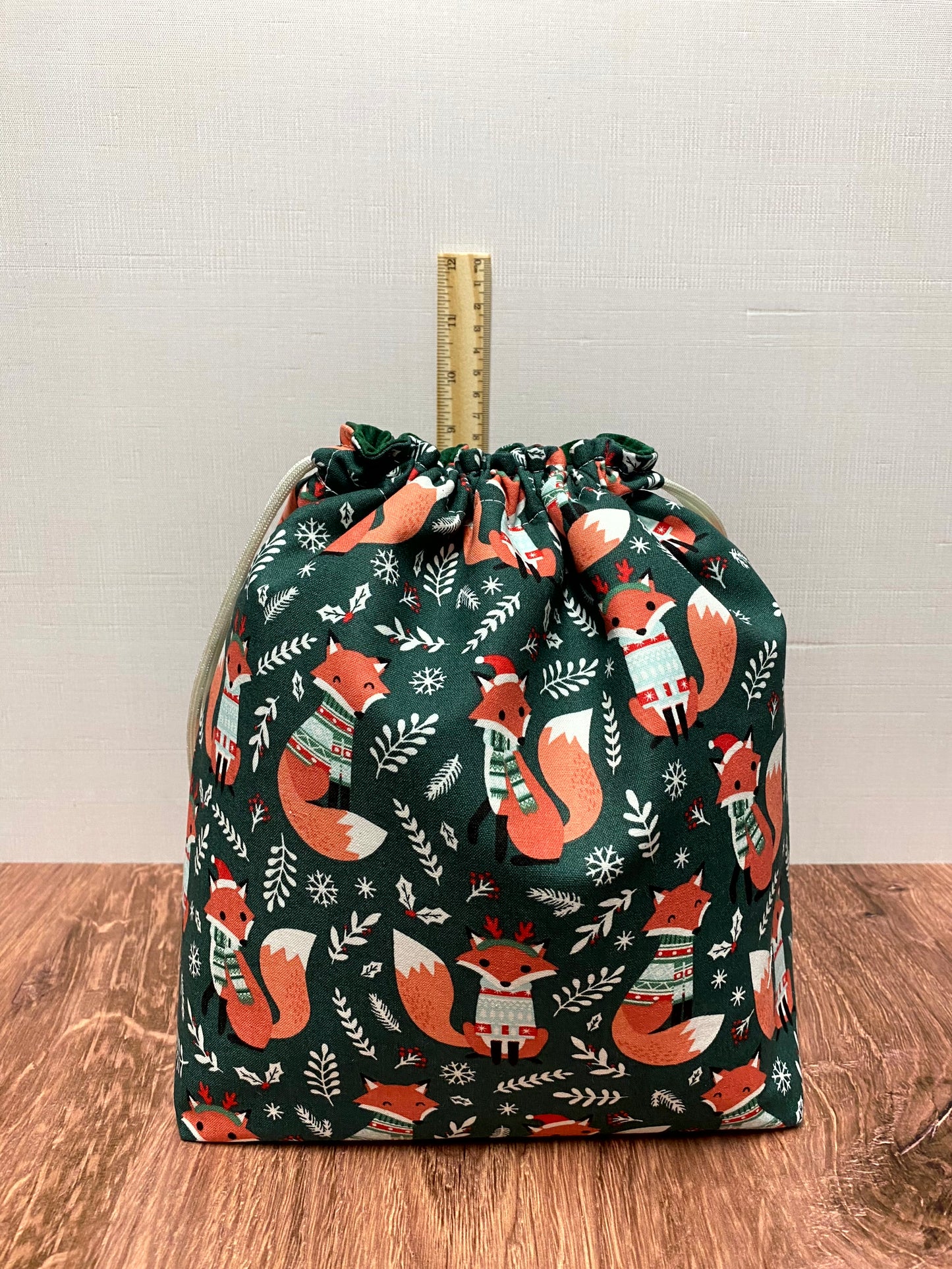 Fox Project Bag - Handmade - Drawstring Bag – Knitting Bag – Crochet Bag - Toy Sack - Bingo Bag – Cross Stitch Bag - Christmas - Floral
