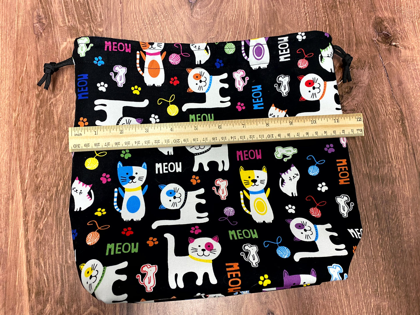 Cat Project Bag - Handmade - Drawstring Bag – Knitting Bag – Crochet Bag - Cross Stitch Bag - Toy Sack - Bingo Bag - Rainbow