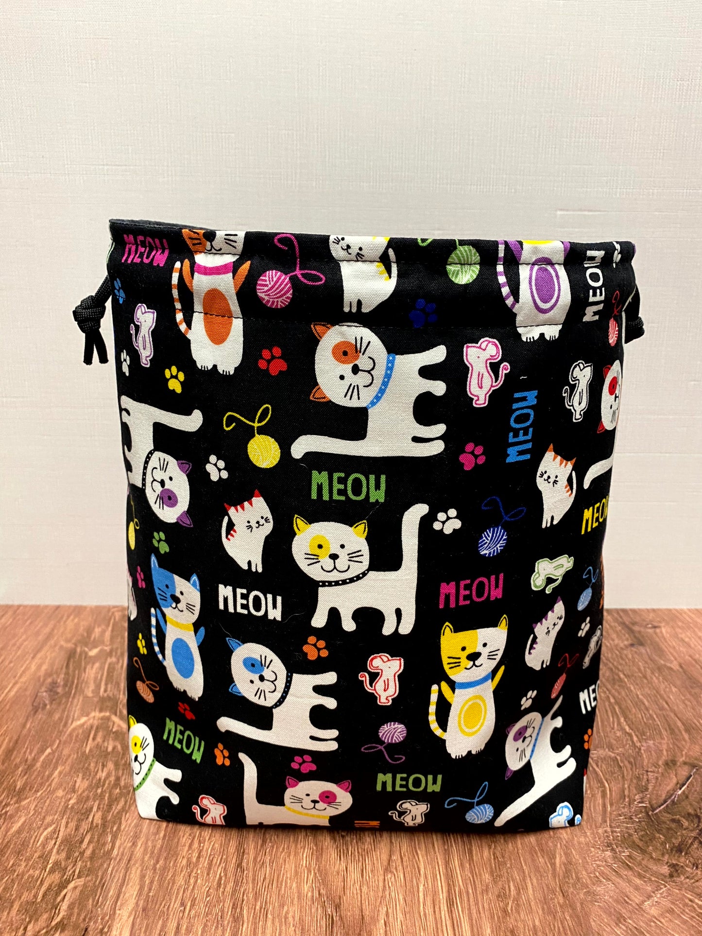 Cat Project Bag - Handmade - Drawstring Bag – Knitting Bag – Crochet Bag - Cross Stitch Bag - Toy Sack - Bingo Bag - Rainbow