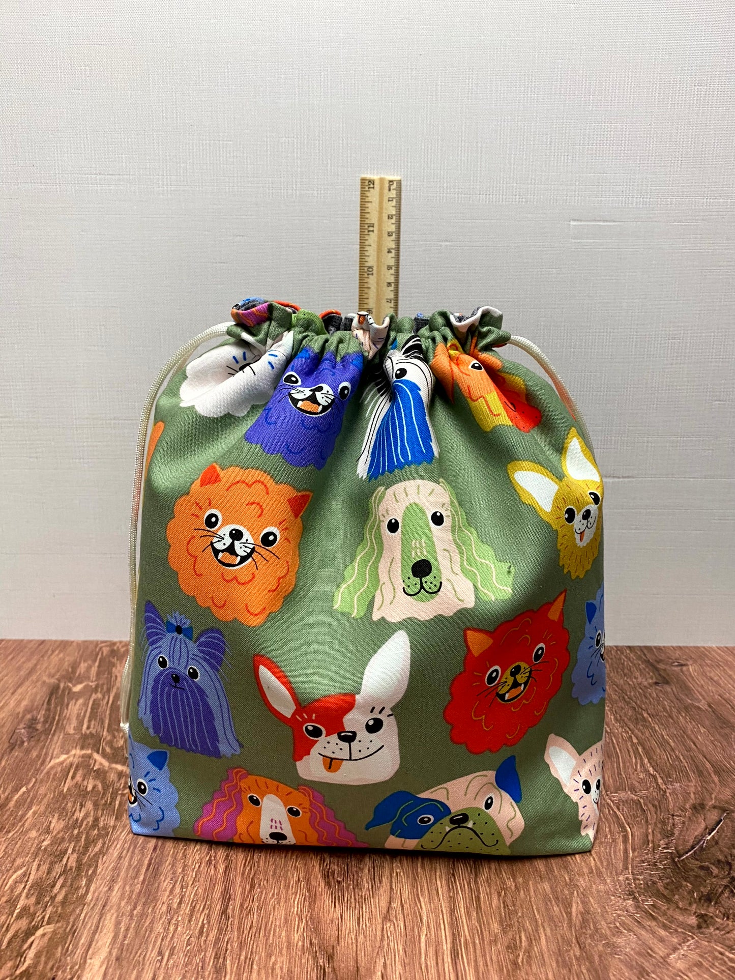 Dog Project Bag - Drawstring Bag – Crochet Bag - Knitting Bag - Cross Stitch Bag - Craft Bag - Bingo Bag
