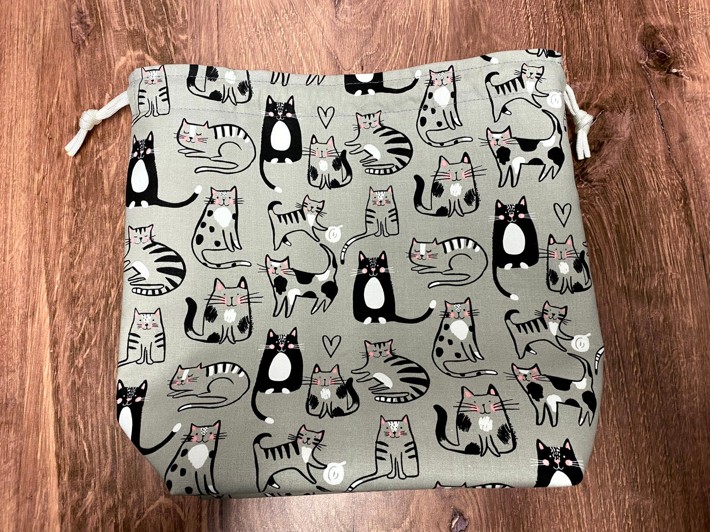 Cat Project Bag - Handmade - Drawstring Bag – Knitting Bag – Crochet Bag - Cross Stitch Bag - Toy Sack - Bingo Bag