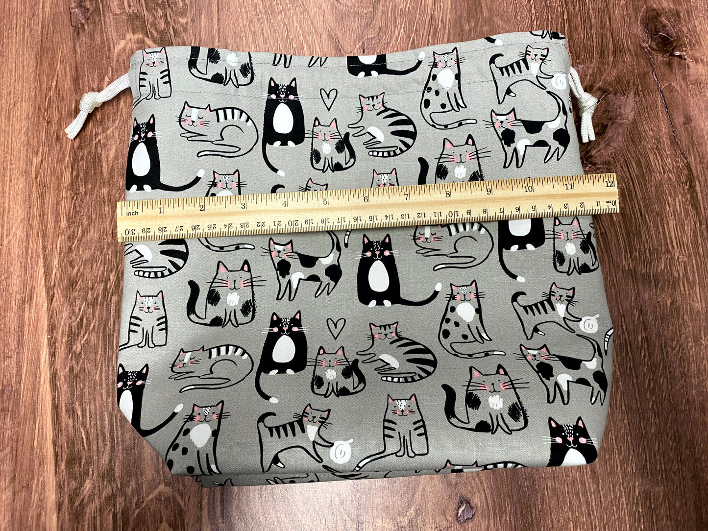 Cat Project Bag - Handmade - Drawstring Bag – Knitting Bag – Crochet Bag - Cross Stitch Bag - Toy Sack - Bingo Bag