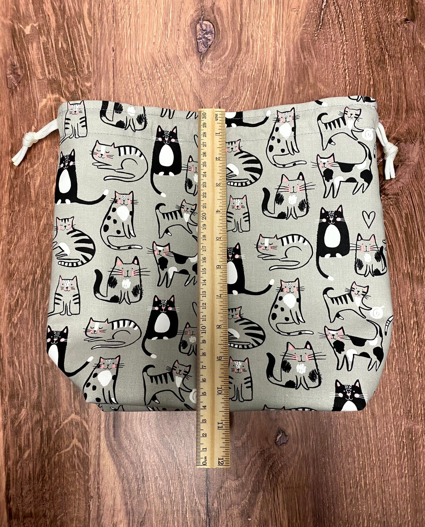 Cat Project Bag - Handmade - Drawstring Bag – Knitting Bag – Crochet Bag - Cross Stitch Bag - Toy Sack - Bingo Bag