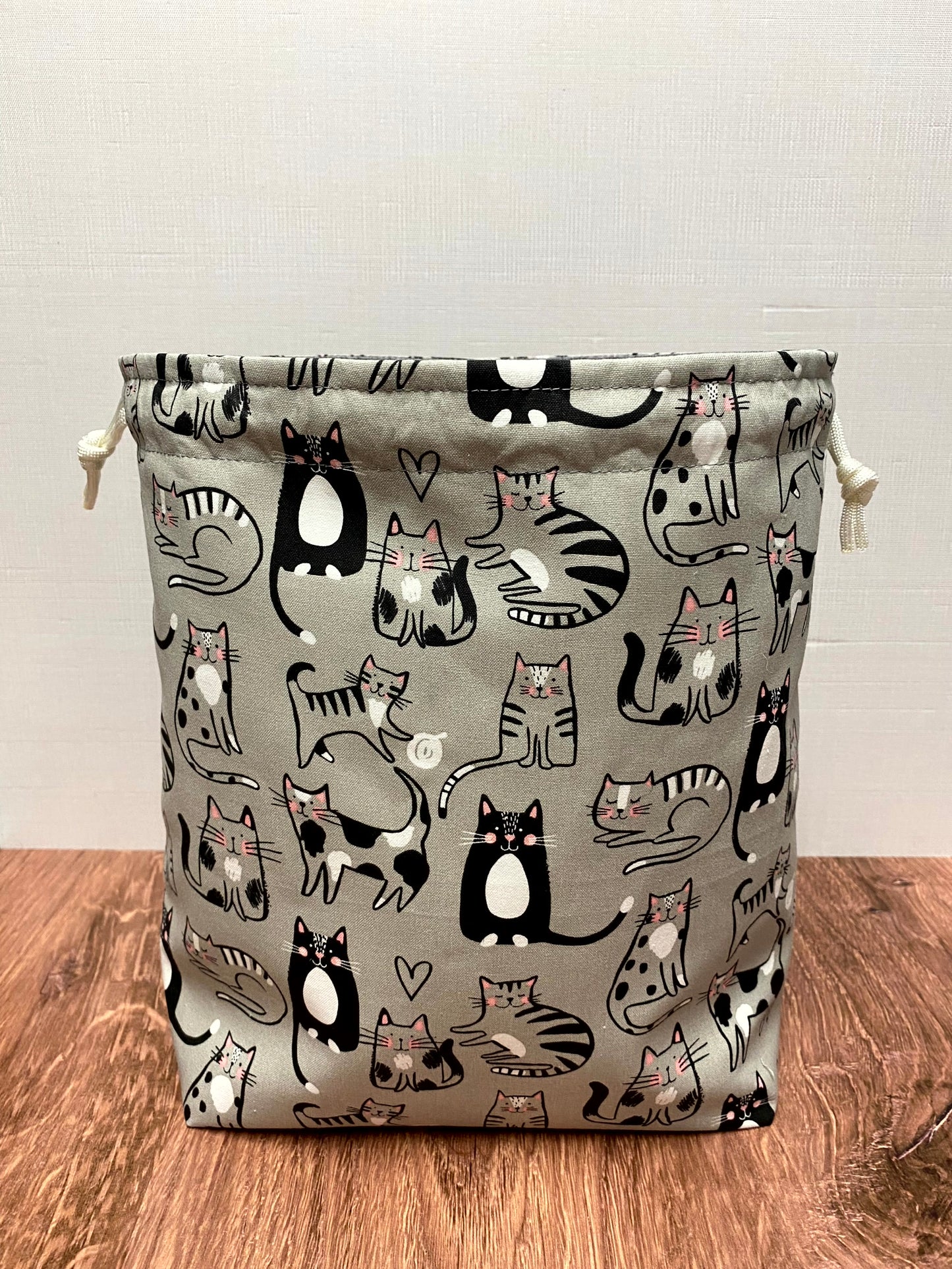 Cat Project Bag - Handmade - Drawstring Bag – Knitting Bag – Crochet Bag - Cross Stitch Bag - Toy Sack - Bingo Bag
