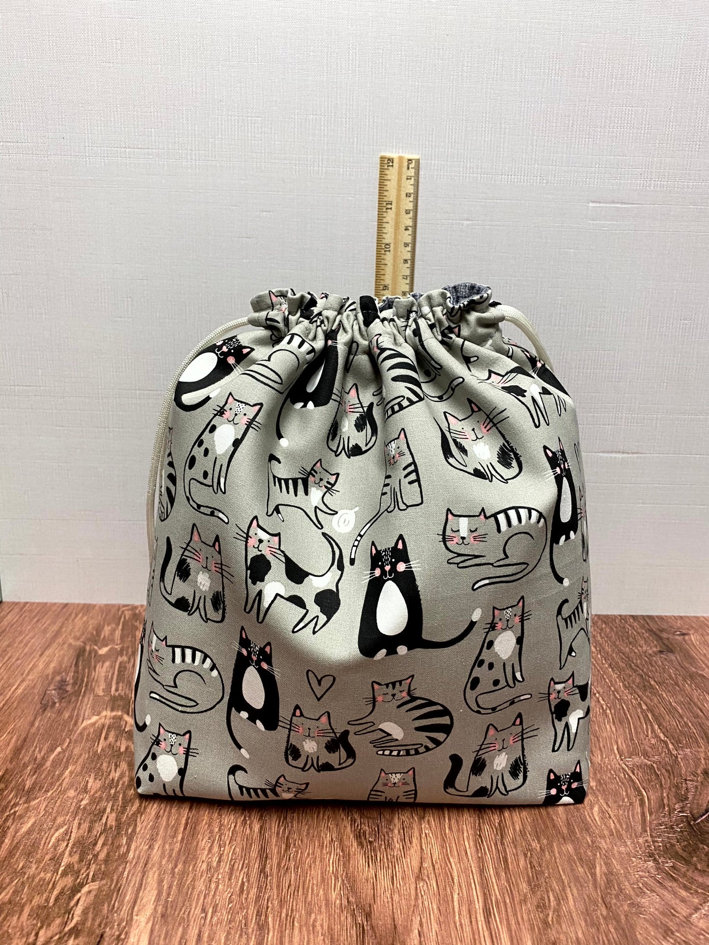 Cat Project Bag - Handmade - Drawstring Bag – Knitting Bag – Crochet Bag - Cross Stitch Bag - Toy Sack - Bingo Bag