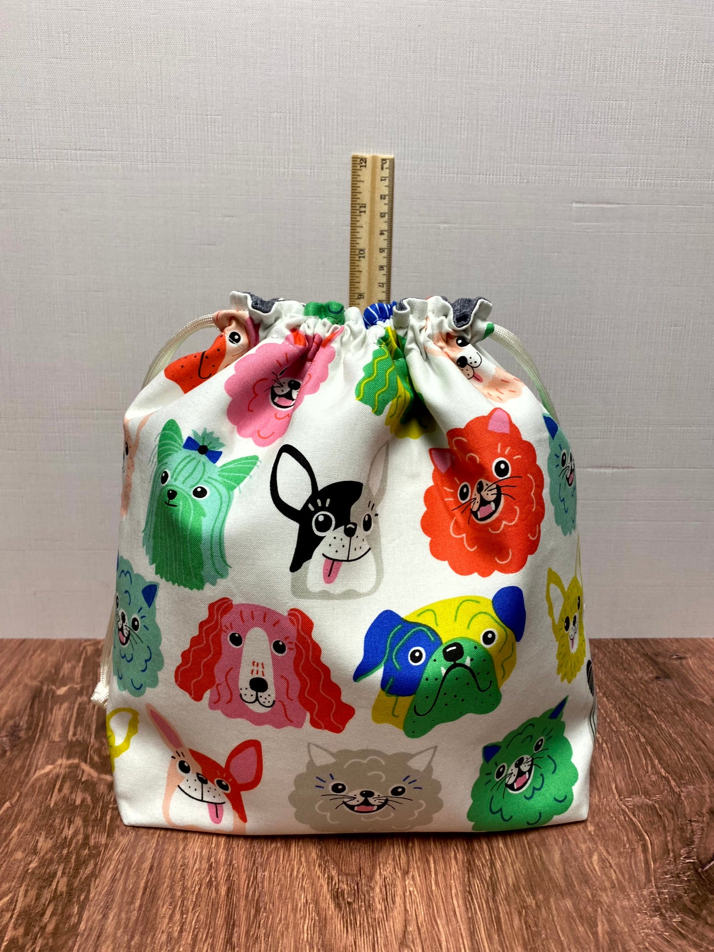 Dog Project Bag - Drawstring Bag – Crochet Bag - Knitting Bag - Cross Stitch Bag - Craft Bag - Bingo Bag