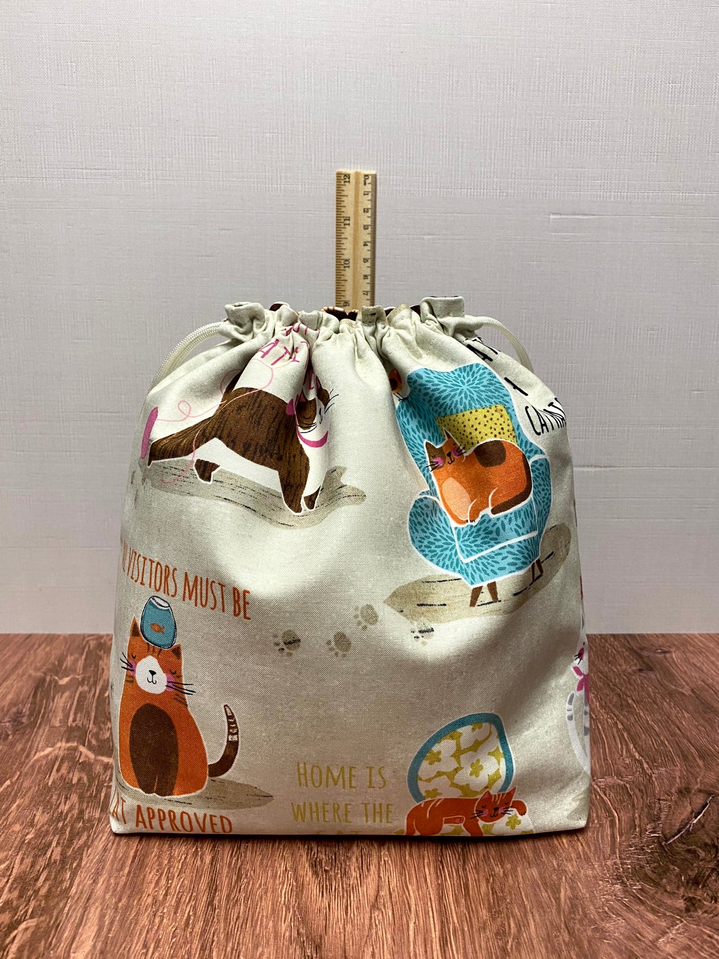 Cat Project Bag - Handmade - Drawstring Bag – Knitting Bag – Crochet Bag - Cross Stitch Bag - Toy Sack - Bingo Bag
