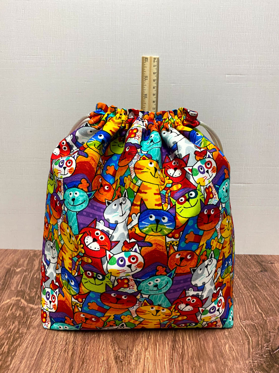 Cat Project Bag - Handmade - Drawstring Bag – Knitting Bag – Crochet Bag - Cross Stitch Bag - Toy Sack - Bingo Bag