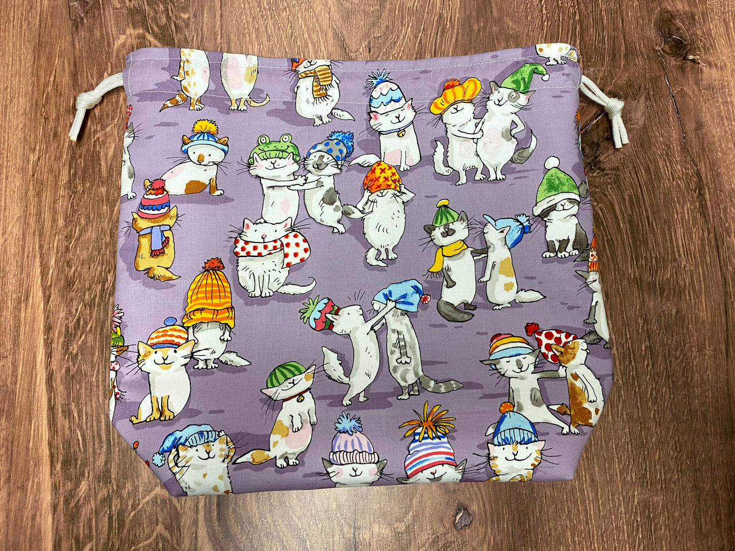 Cat Project Bag - Handmade - Drawstring Bag – Knitting Bag – Crochet Bag - Cross Stitch Bag - Toy Sack - Bingo Bag