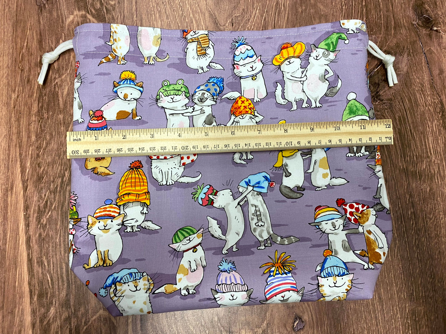 Cat Project Bag - Handmade - Drawstring Bag – Knitting Bag – Crochet Bag - Cross Stitch Bag - Toy Sack - Bingo Bag