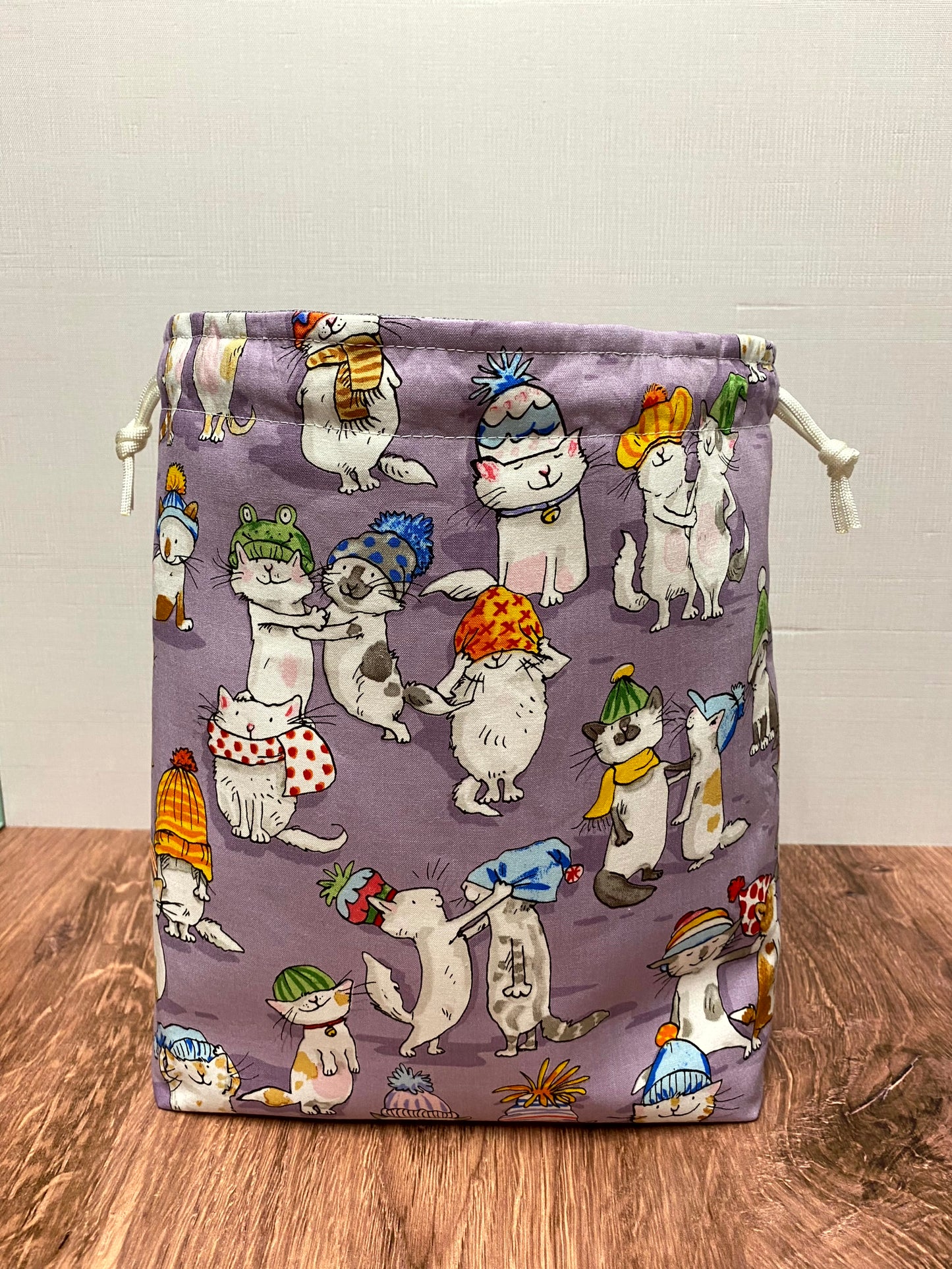Cat Project Bag - Handmade - Drawstring Bag – Knitting Bag – Crochet Bag - Cross Stitch Bag - Toy Sack - Bingo Bag