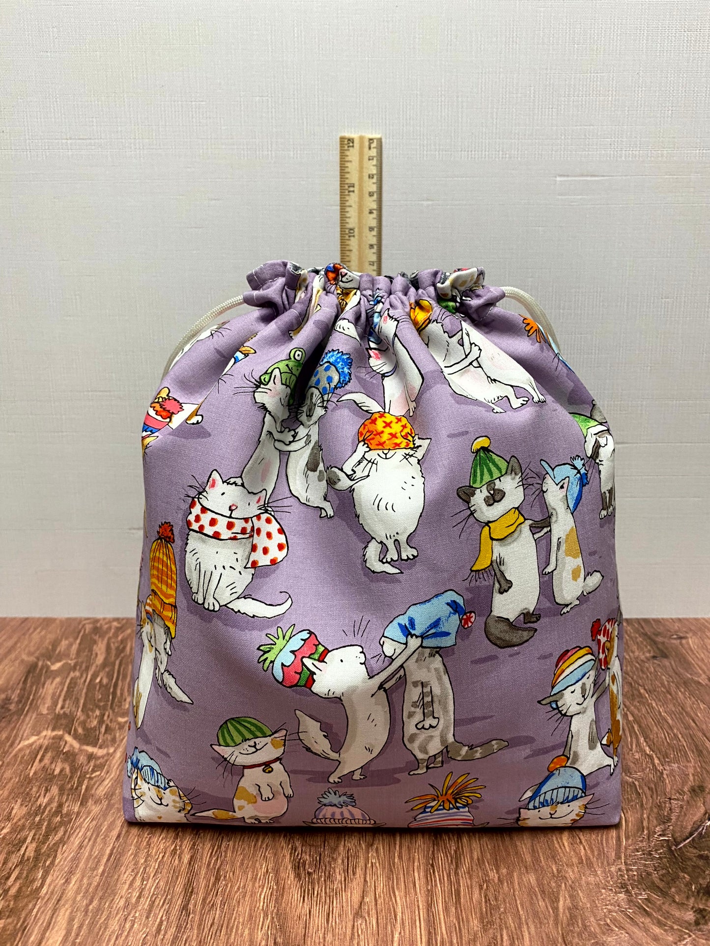 Cat Project Bag - Handmade - Drawstring Bag – Knitting Bag – Crochet Bag - Cross Stitch Bag - Toy Sack - Bingo Bag