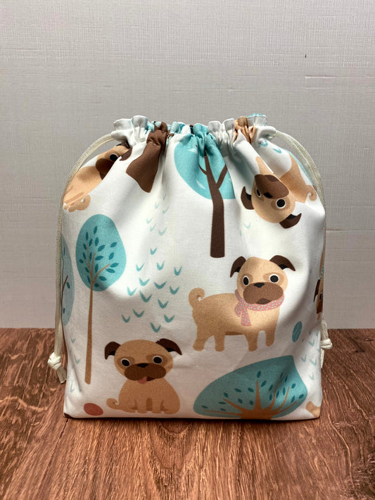 Pug Project Bag - Drawstring Bag – Crochet Bag - Knitting Bag - Cross Stitch Bag - Craft Bag - Bingo Bag - Dog