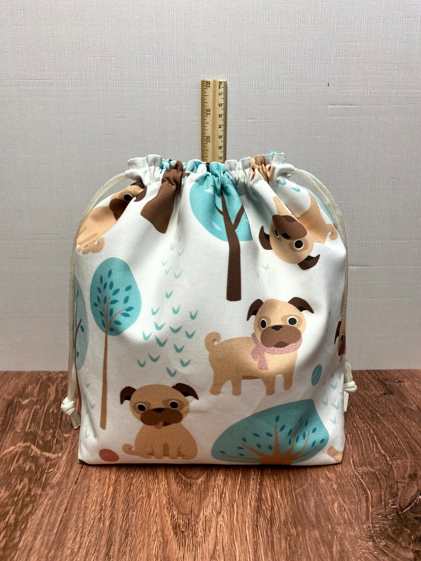 Pug Project Bag - Drawstring Bag – Crochet Bag - Knitting Bag - Cross Stitch Bag - Craft Bag - Bingo Bag - Dog