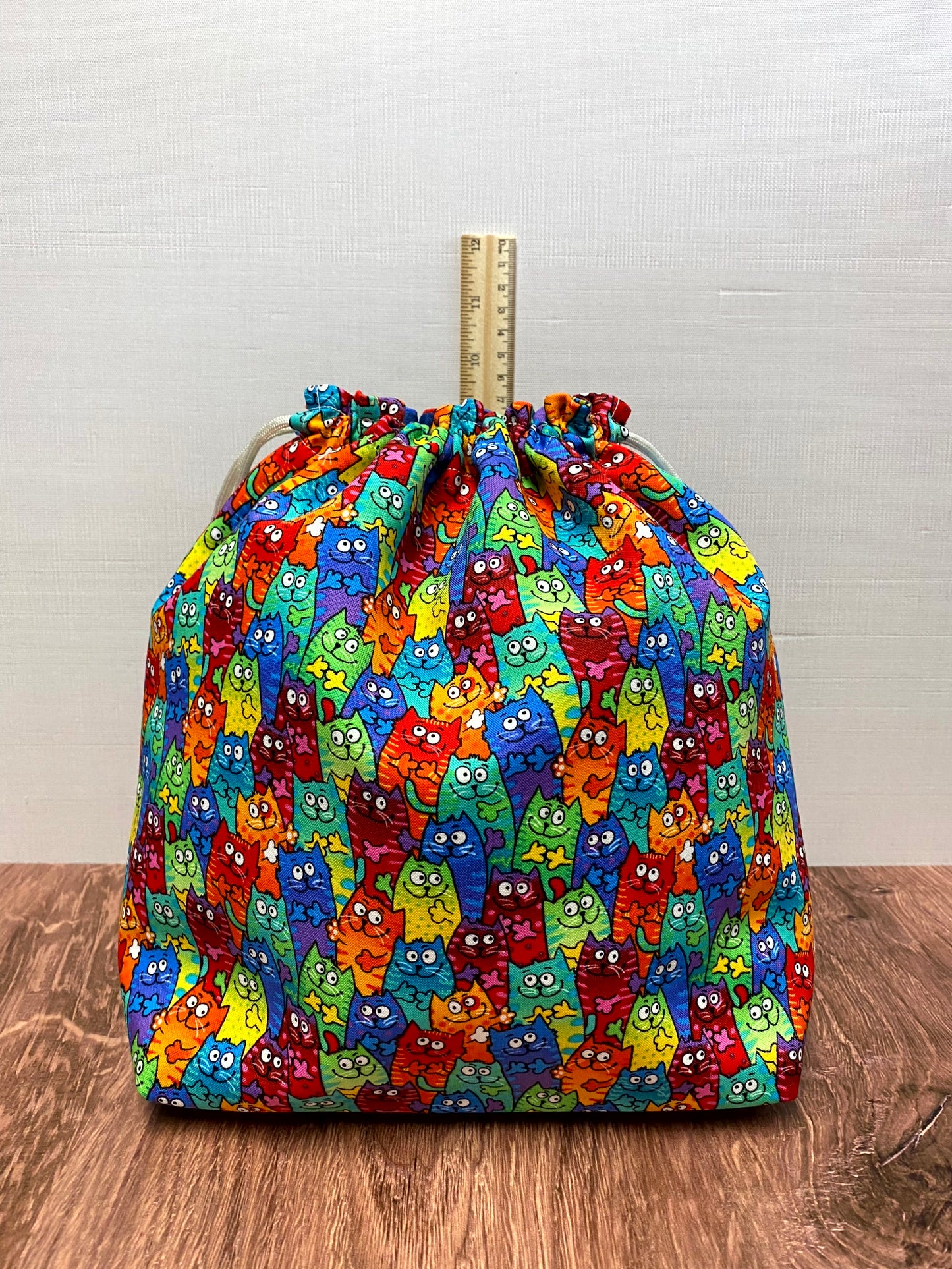 Cat Project Bag - Handmade - Drawstring Bag – Knitting Bag – Crochet Bag - Cross Stitch Bag - Toy Sack - Bingo Bag
