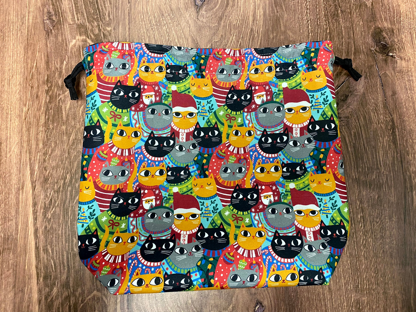 Cat Project Bag - Handmade - Drawstring Bag – Knitting Bag – Crochet Bag - Cross Stitch Bag - Toy Sack - Bingo Bag