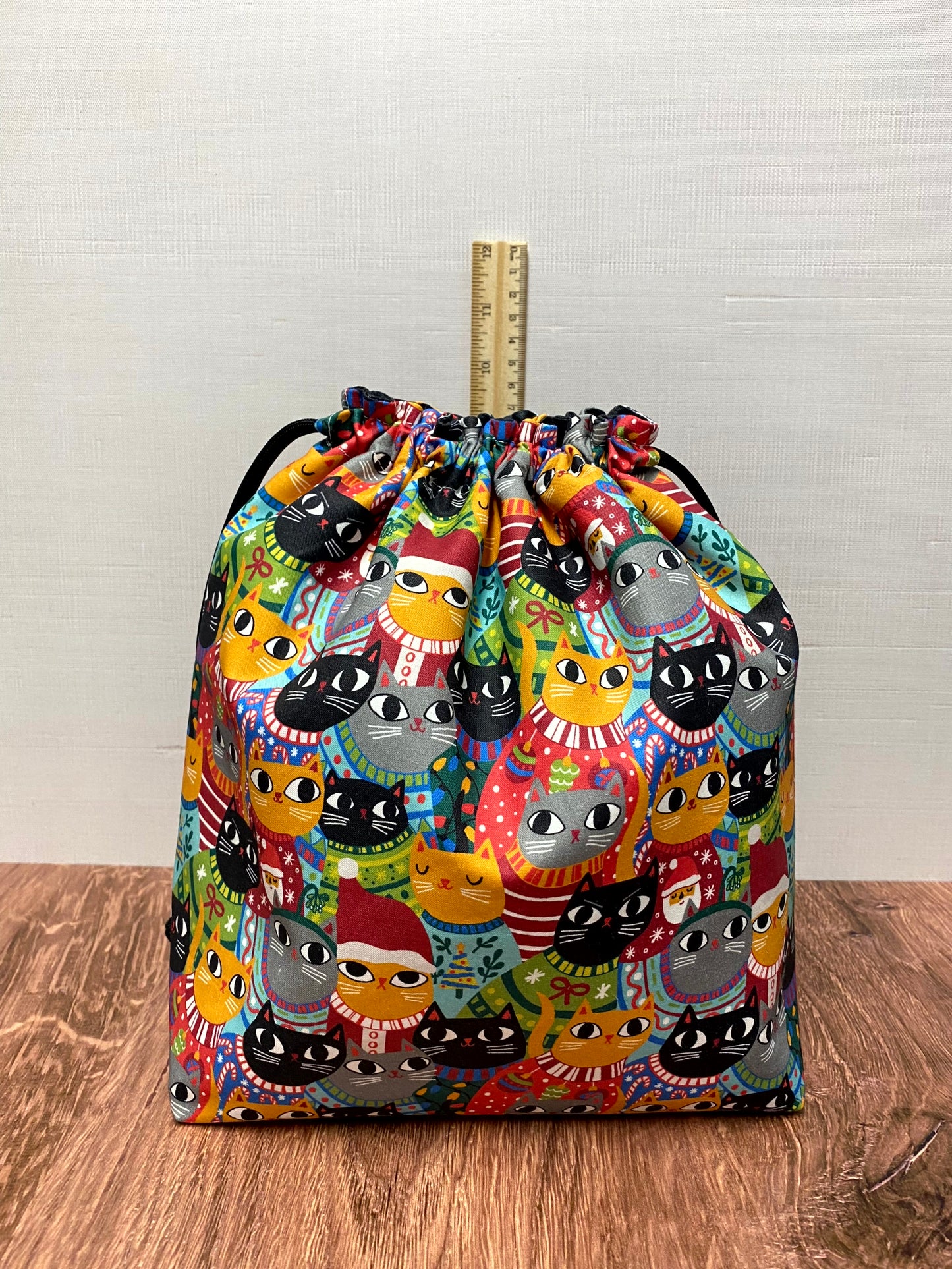Cat Project Bag - Handmade - Drawstring Bag – Knitting Bag – Crochet Bag - Cross Stitch Bag - Toy Sack - Bingo Bag