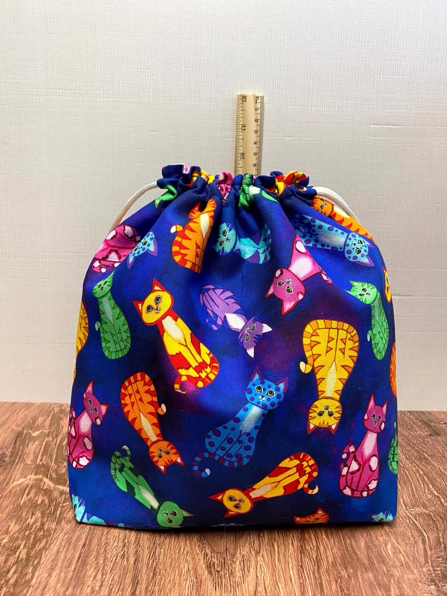 Cat Project Bag - Handmade - Drawstring Bag – Knitting Bag – Crochet Bag - Cross Stitch Bag - Toy Sack - Bingo Bag