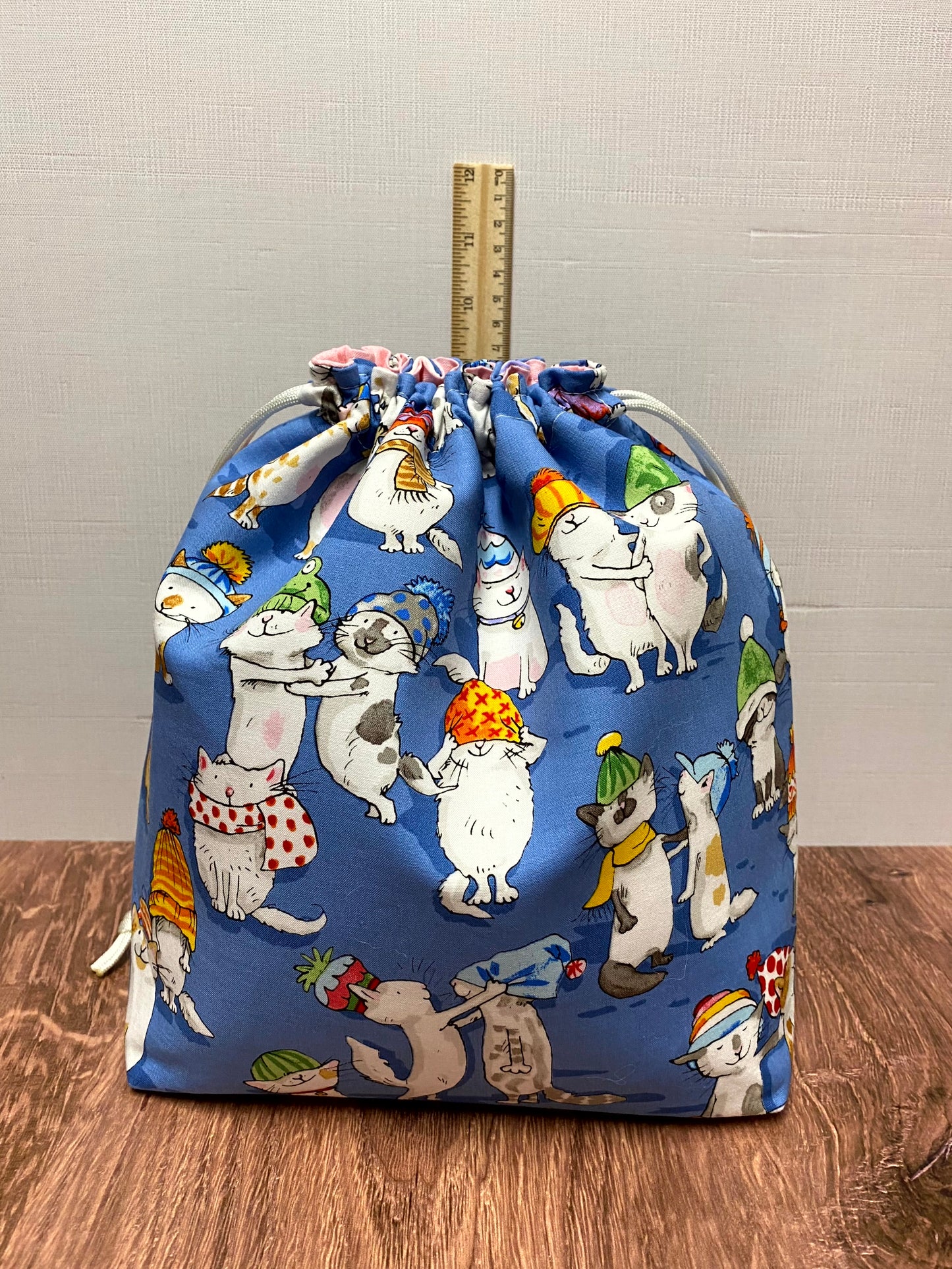 Cat Project Bag - Handmade - Drawstring Bag – Knitting Bag – Crochet Bag - Cross Stitch Bag - Toy Sack - Bingo Bag