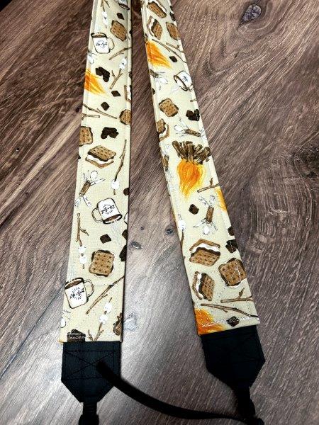 Smores Adjustable Handmade Fabric Camera Strap - DSLR Strap - Photography Accessories - Camping - Fire - Marshmellow - Gift