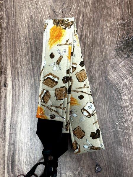 Smores Adjustable Handmade Fabric Camera Strap - DSLR Strap - Photography Accessories - Camping - Fire - Marshmellow - Gift