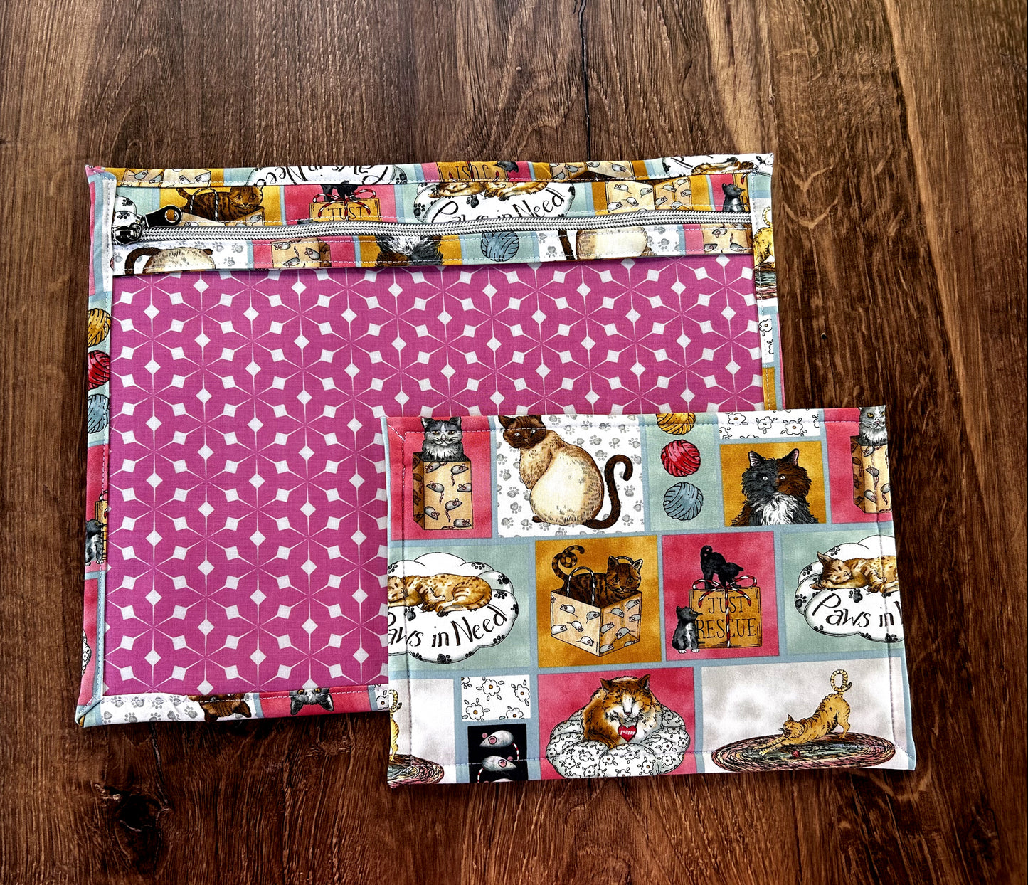 Vinyl Cross Stitch Project Bag - Project Bag - Knitting & Crochet Bag - Storage - Organizer - Rescue Cat Project Bag - Notions