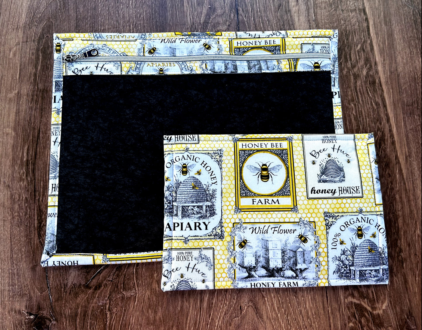 Vinyl Cross Stitch Project Bag - Embroidery bag - Project Bag - Knitting & Crochet Bag - Storage - Organizer - Notions - Floral - Bee