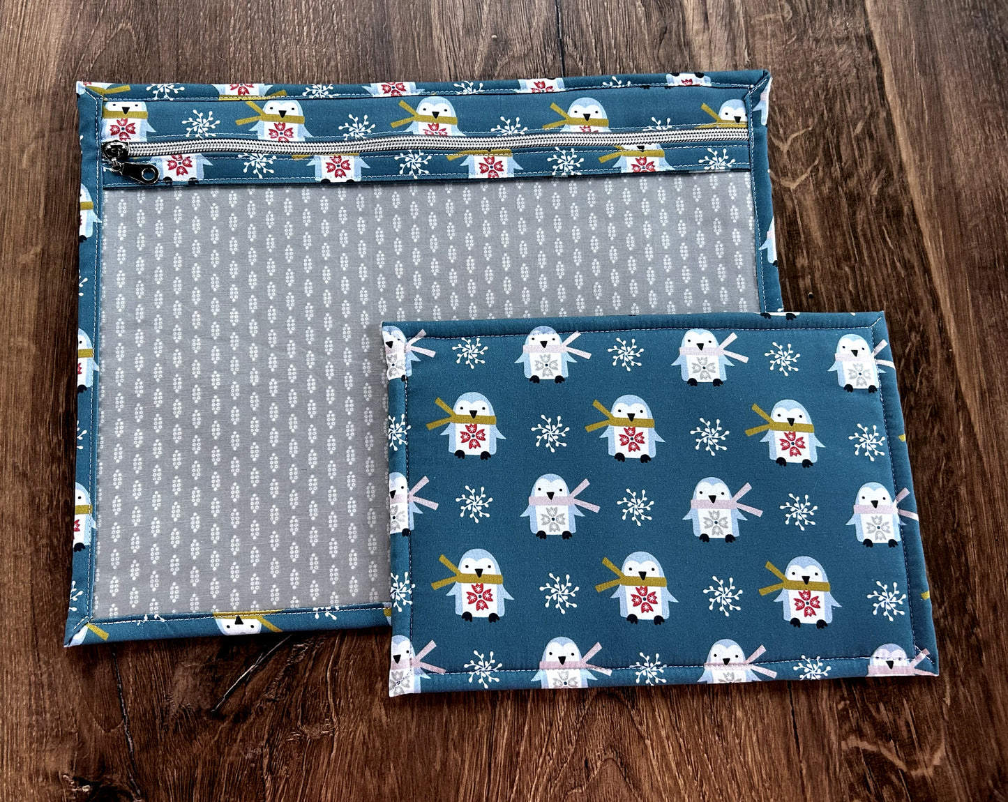 Vinyl Cross Stitch Project Bag - Embroidery bag - Project Bag - Knitting & Crochet Bag - Storage - Organizer - Penguin Project Bag - Notions