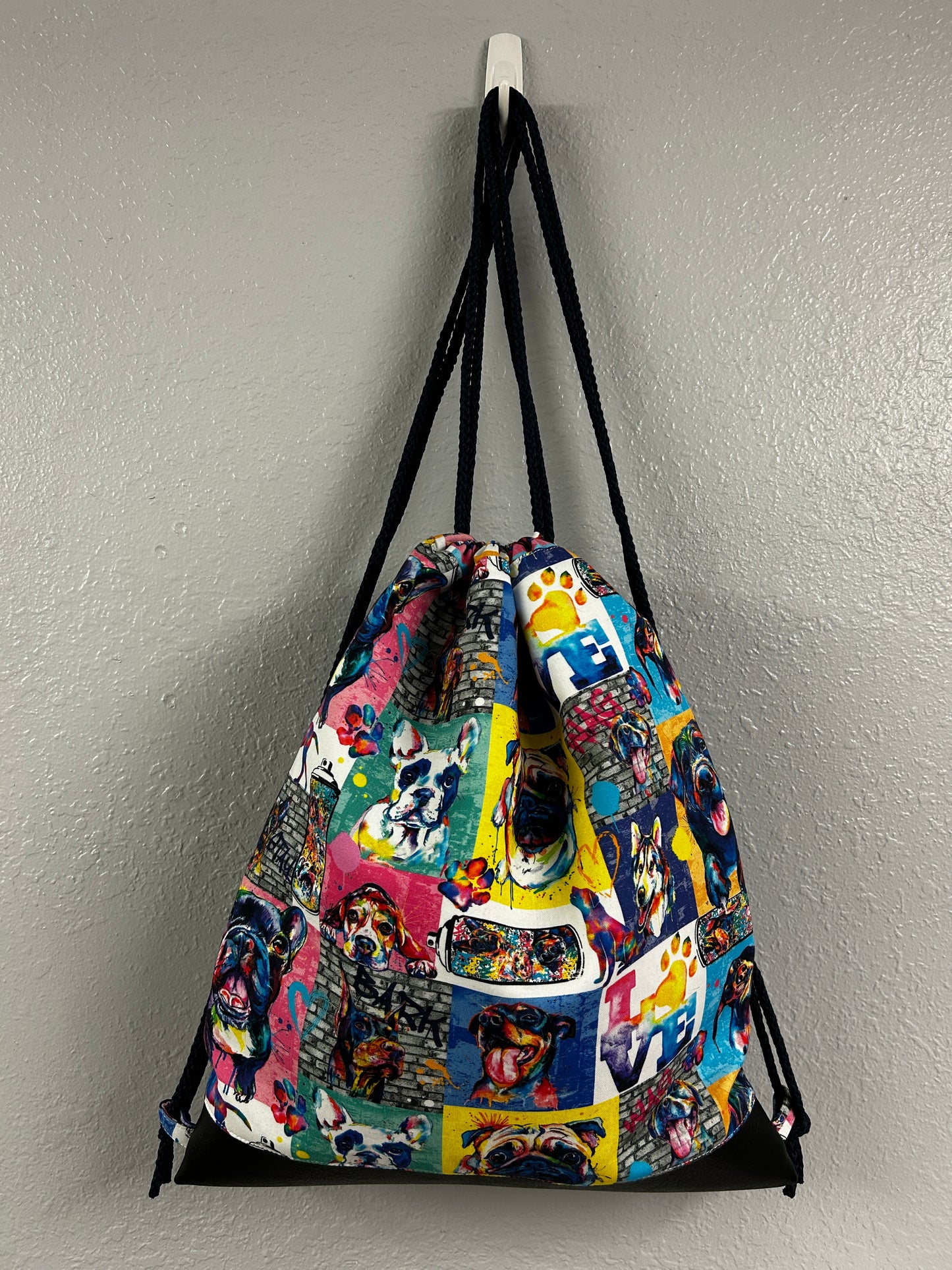 Dog Drawstring Bag - Handmade Drawstring Bag – Drawstring Backpack - On the Go Bag - Overnight Bag