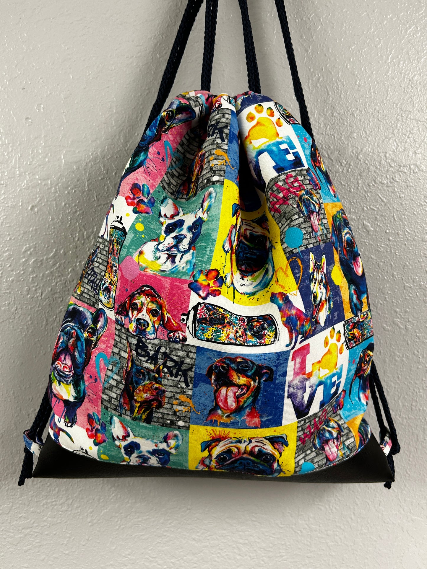 Dog Drawstring Bag - Handmade Drawstring Bag – Drawstring Backpack - On the Go Bag - Overnight Bag