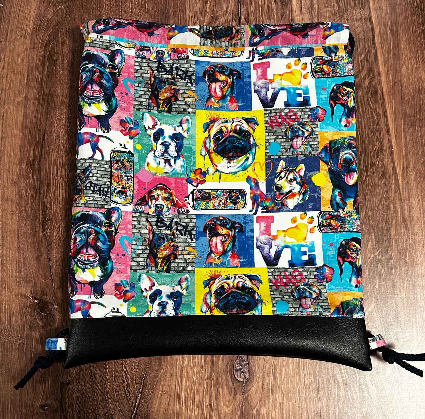 Dog Drawstring Bag - Handmade Drawstring Bag – Drawstring Backpack - On the Go Bag - Overnight Bag