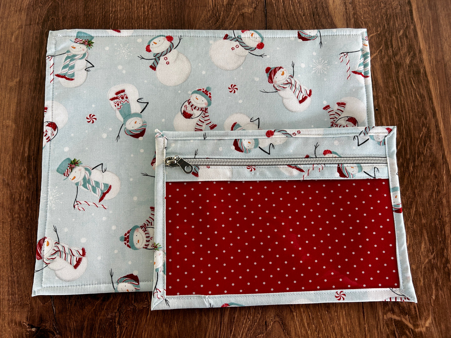 Vinyl Cross Stitch Project Bag - Embroidery Bag - Project Bag - Knitting & Crochet Bag - Organizer - Snowman Project Bag - Notions - Winter