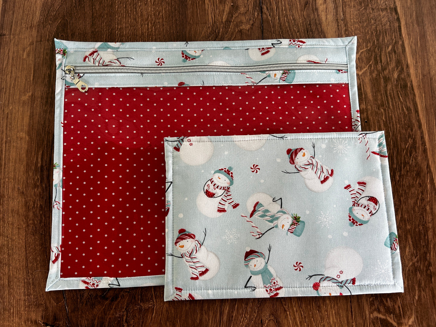 Vinyl Cross Stitch Project Bag - Embroidery Bag - Project Bag - Knitting & Crochet Bag - Organizer - Snowman Project Bag - Notions - Winter