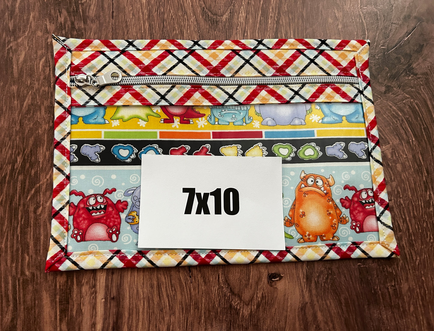 Vinyl Cross Stitch Project Bag - Embroidery bag - Project Bag - Knitting & Crochet Bag - Storage - Organizer - Notions - Monster - Plaid