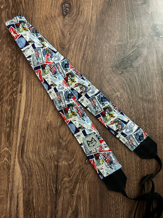 Stamps Adjustable Handmade Fabric Camera Strap - DSLR Strap - Photography Accessories - Artistic - Gift